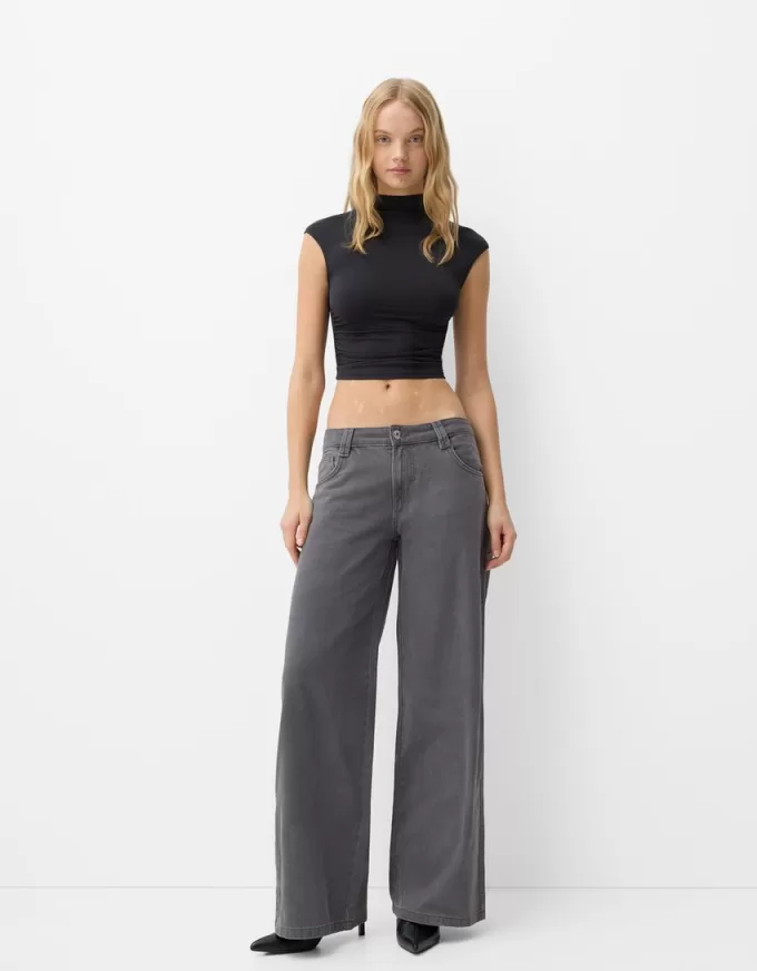 Pantalón recto de sarga estampado Grey Pantalón recto de sarga estampado Grey
