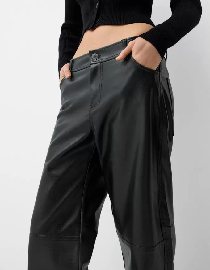 Pantalón recto efecto piel Black Pantalón recto efecto piel Black