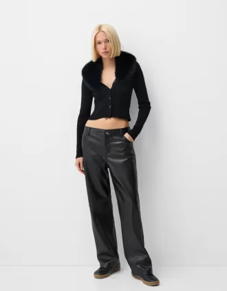 Pantalón recto efecto piel Black