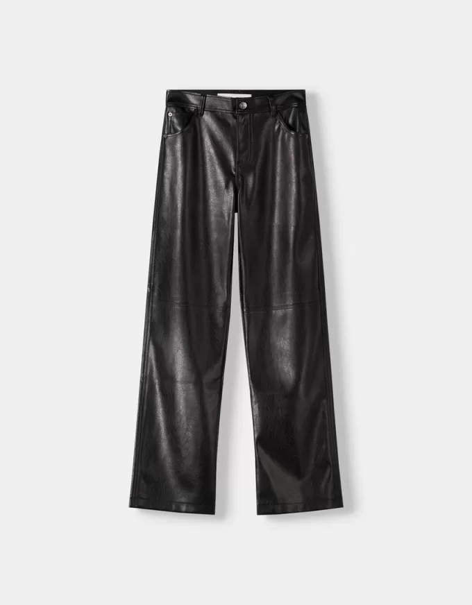 Pantalón recto efecto piel Black Pantalón recto efecto piel Black