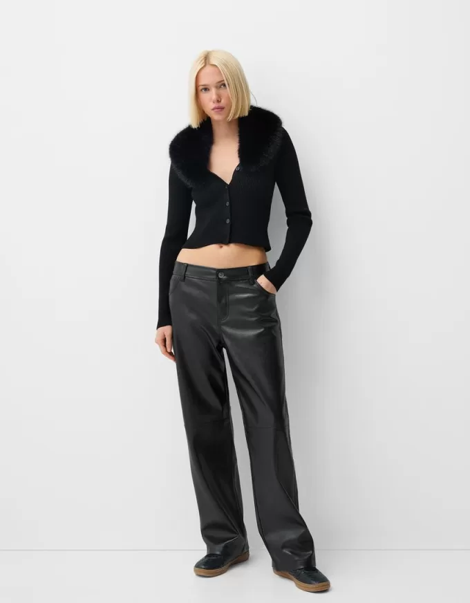 Pantalón recto efecto piel Black Pantalón recto efecto piel Black