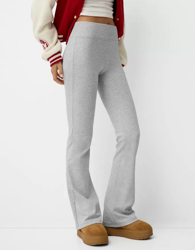 Pantalones acampanados con cintura de canalé Grey Pantalones acampanados con cintura de canalé Grey