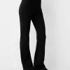 Pantalones acampanados con cintura de canalé Black Pantalones acampanados con cintura de canalé Black