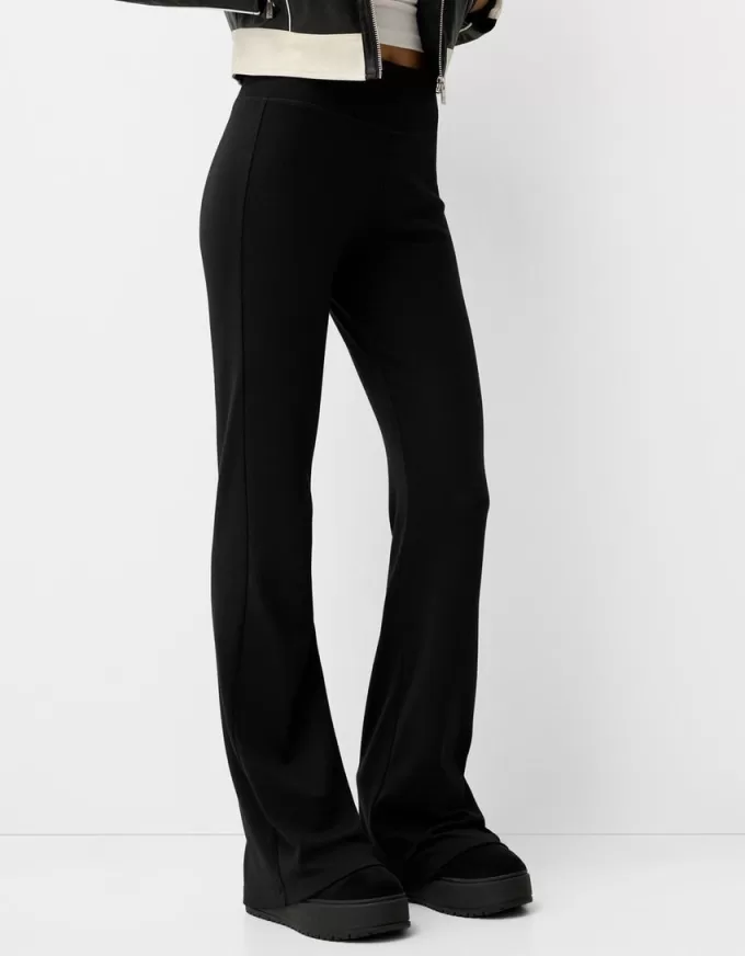 Pantalones acampanados con cintura de canalé Black Pantalones acampanados con cintura de canalé Black