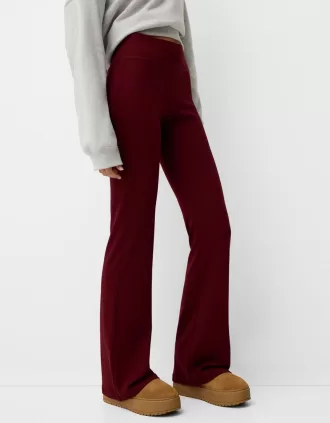 Pantalones acampanados con cintura de canalé Burgundy