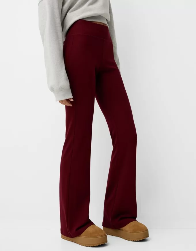 Pantalones acampanados con cintura de canalé Burgundy