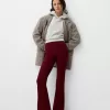 Pantalones acampanados con cintura de canalé Burgundy