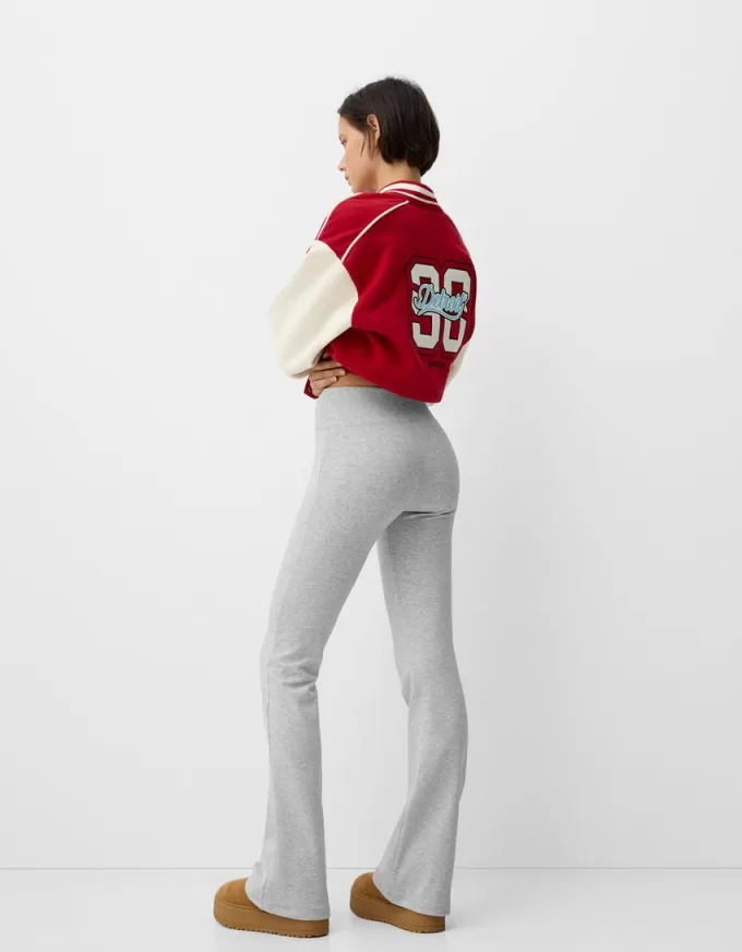 Pantalones acampanados con cintura de canalé Grey Pantalones acampanados con cintura de canalé Grey