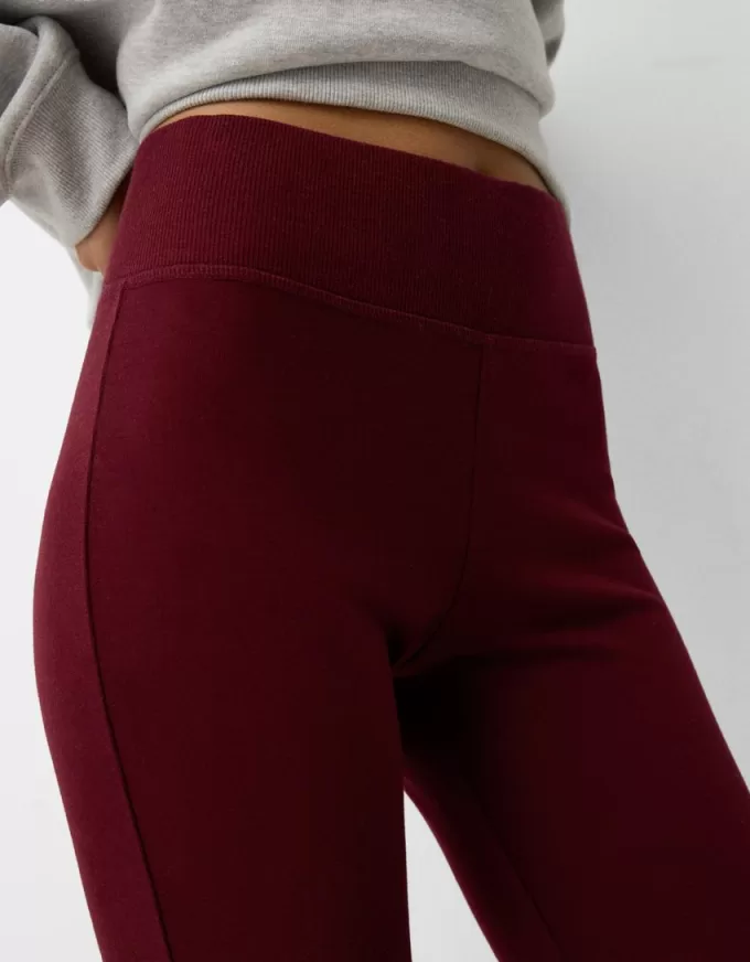 Pantalones acampanados con cintura de canalé Burgundy