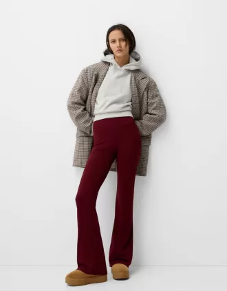 Pantalones acampanados con cintura de canalé Burgundy