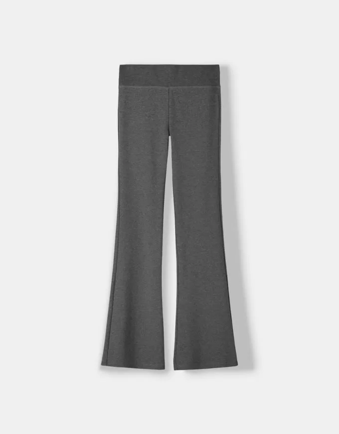 Pantalones acampanados con cintura de canalé Dark grey