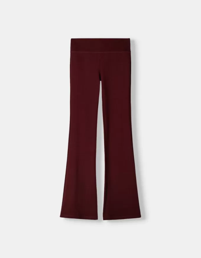 Pantalones acampanados con cintura de canalé Burgundy
