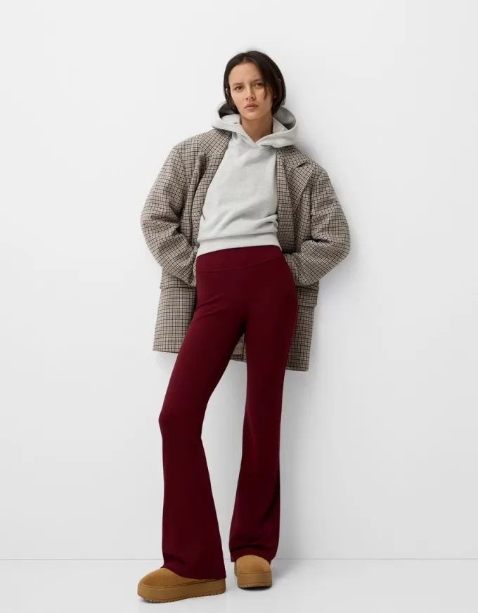 Pantalones acampanados con cintura de canalé Burgundy