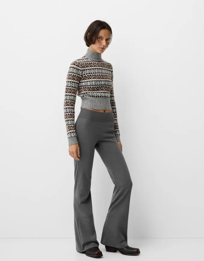 Pantalones acampanados con cintura de canalé Dark grey