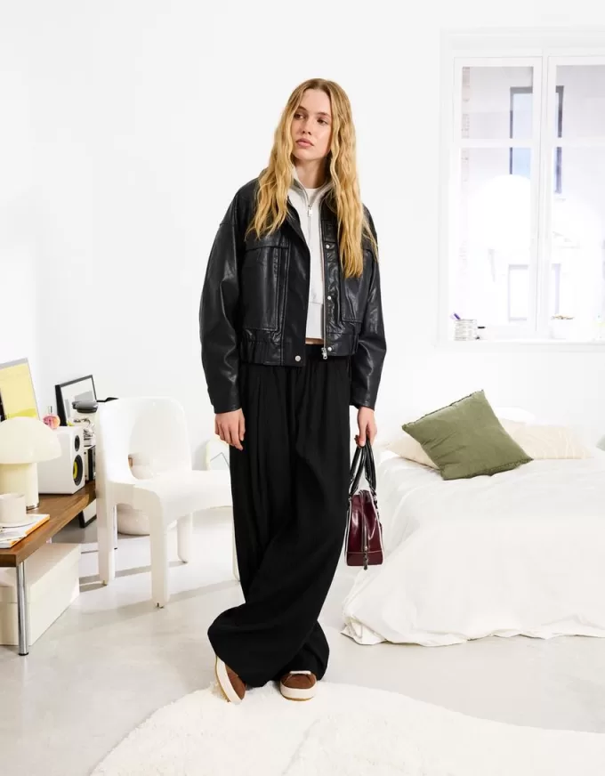 Pantalones anchos con cordones Black