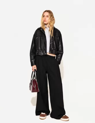 Pantalones anchos con cordones Black