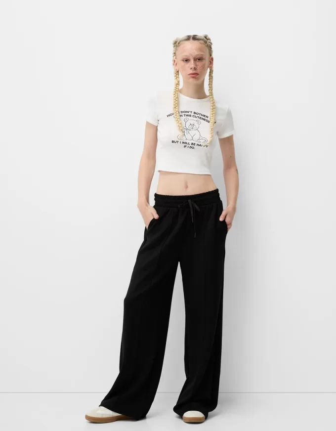 Pantalones anchos suaves Black