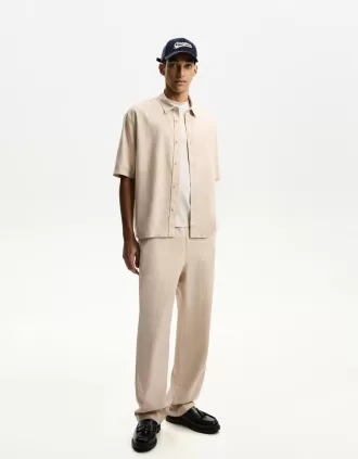 Pantalones deportivos anchos en mezcla de lino Sand