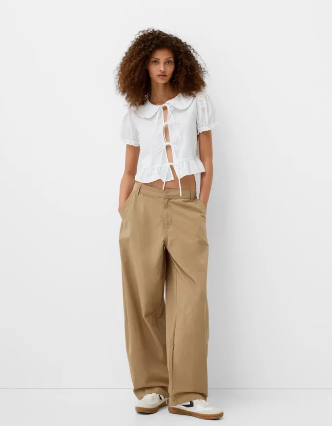 Pantalones globo de algodón Camel