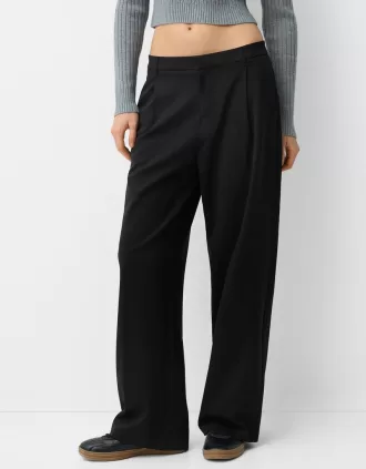 Pantalones holgados de tiro bajo Black