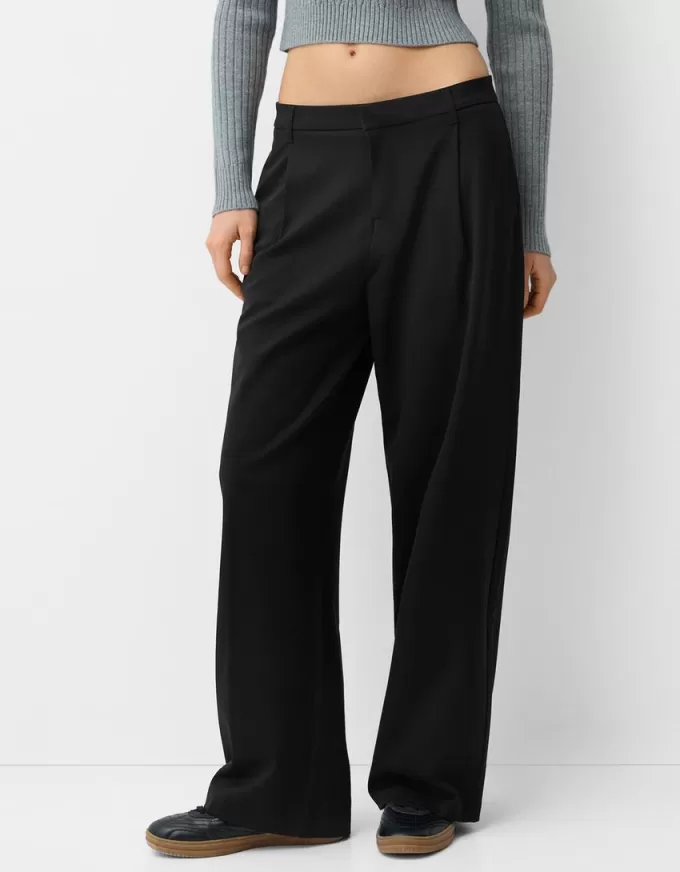 Pantalones holgados de tiro bajo Black