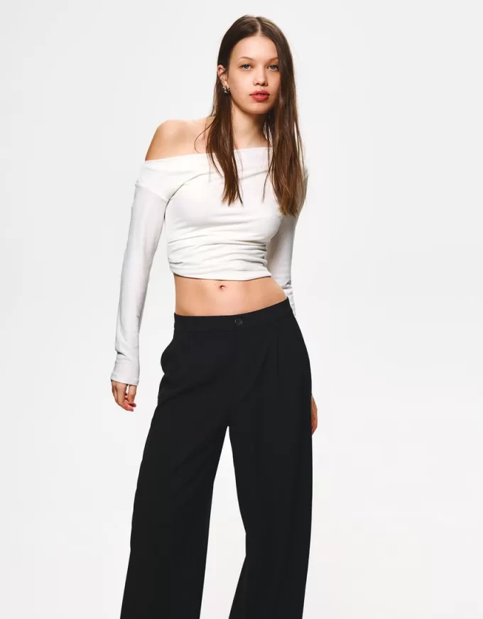 Pantalones holgados de tiro bajo Black
