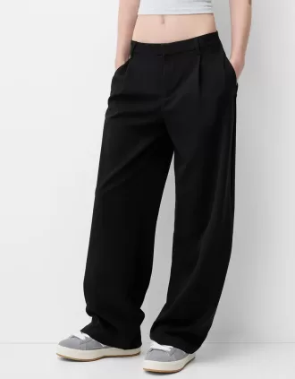 Pantalones holgados de tiro bajo Black