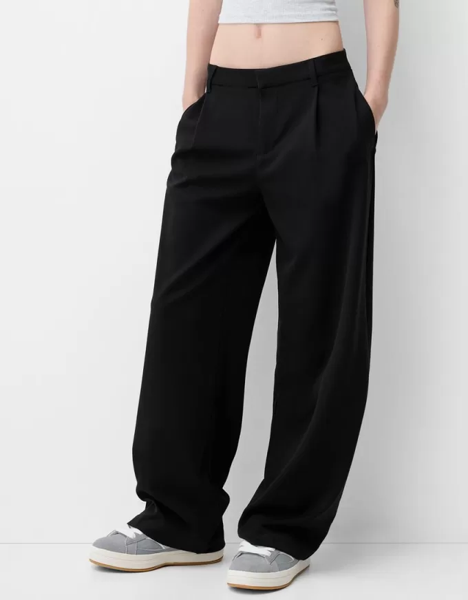 Pantalones holgados de tiro bajo Black