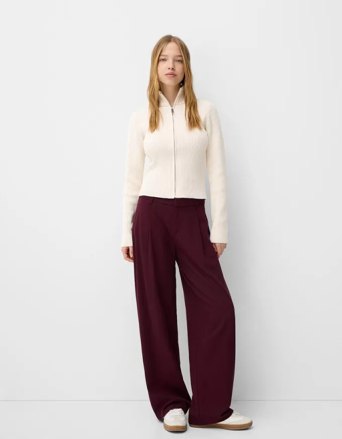 Pantalones holgados de tiro bajo Maroon