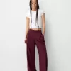 Pantalones holgados de tiro bajo Maroon