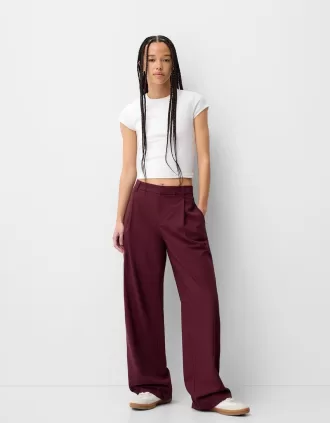 Pantalones holgados de tiro bajo Maroon