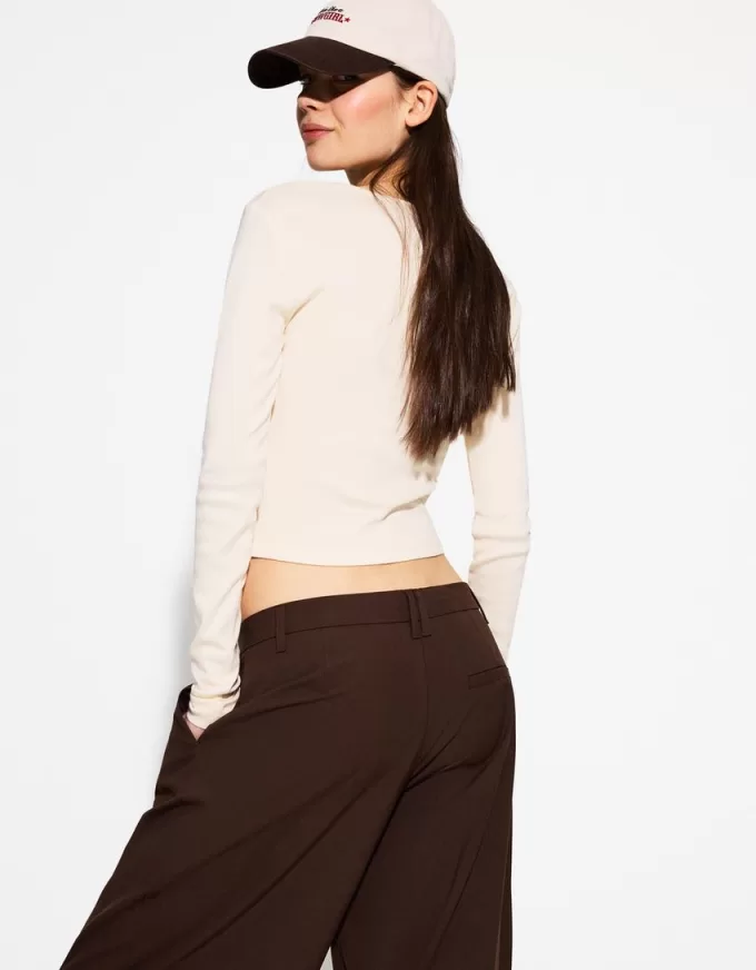 Pantalones holgados de tiro bajo Brown