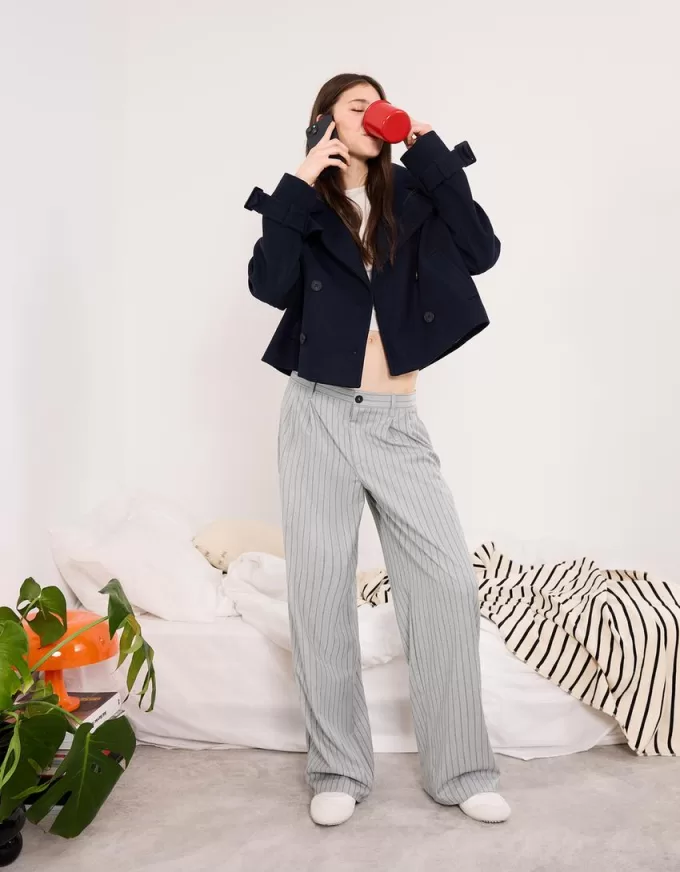 Pantalones holgados de tiro bajo Grey