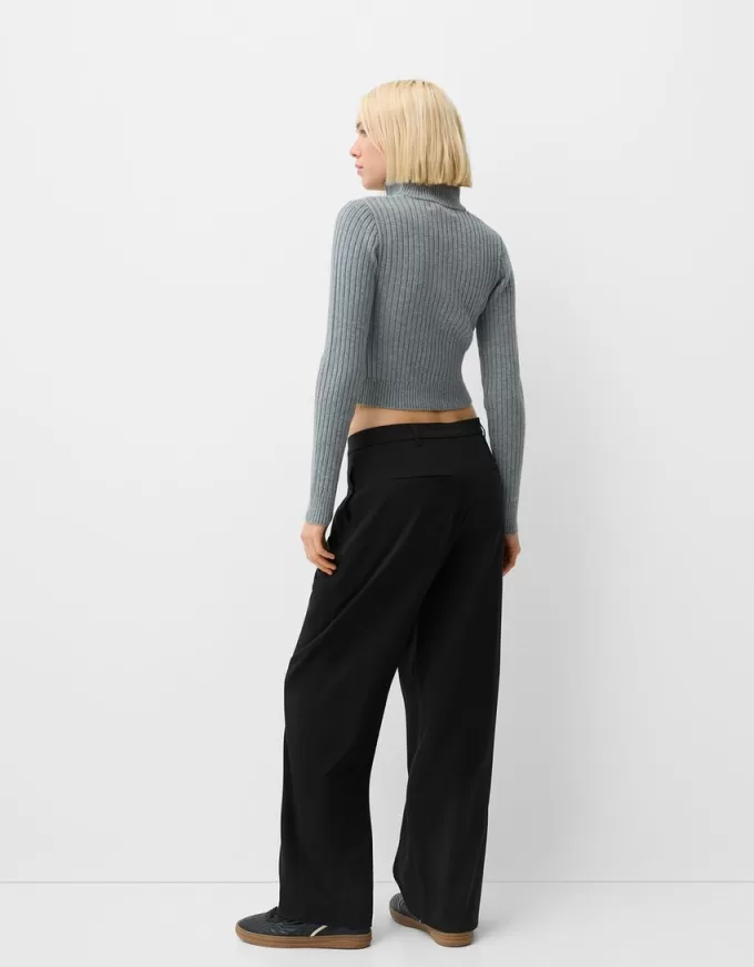 Pantalones holgados de tiro bajo Black