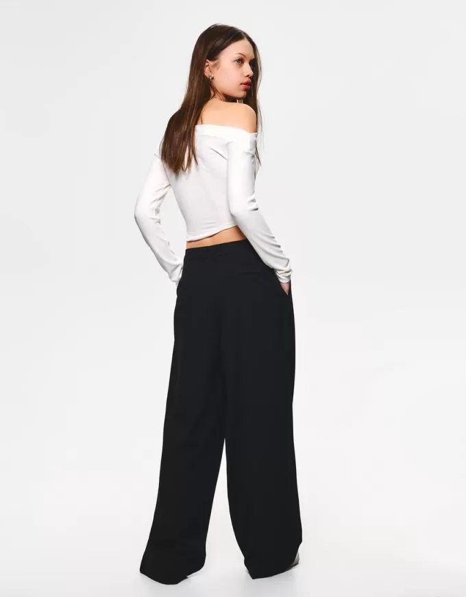 Pantalones holgados de tiro bajo Black
