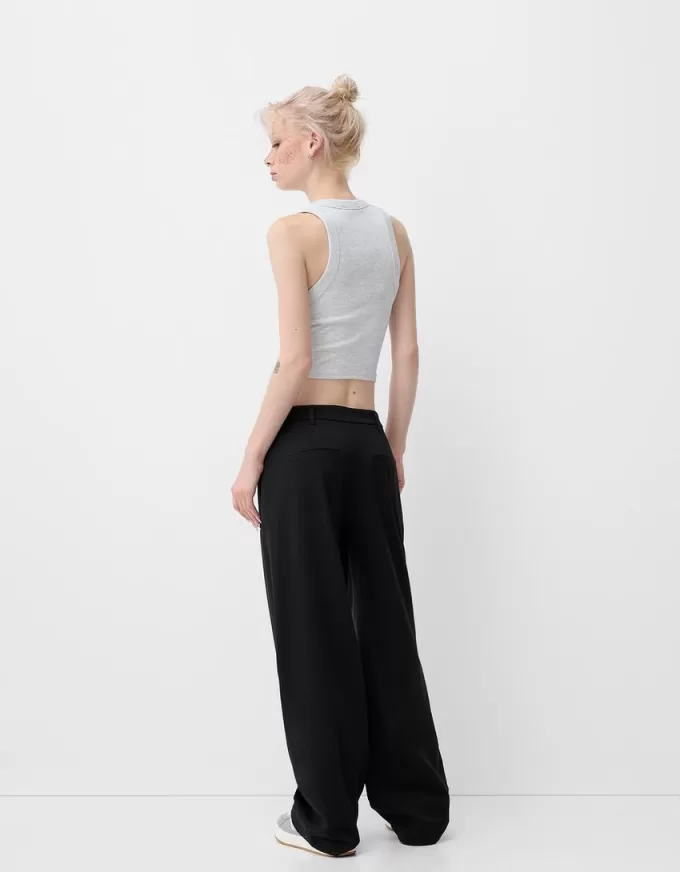 Pantalones holgados de tiro bajo Black