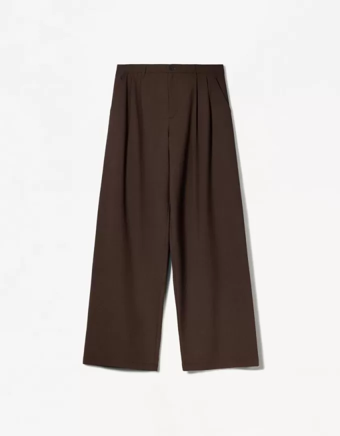 Pantalones holgados de tiro bajo Brown