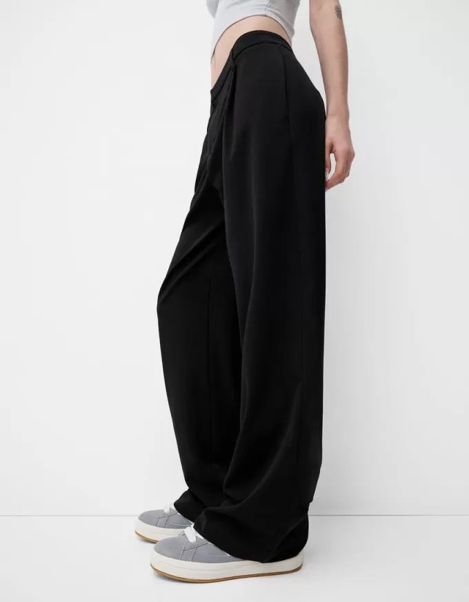 Pantalones holgados de tiro bajo Black