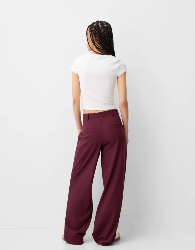 Pantalones holgados de tiro bajo Maroon
