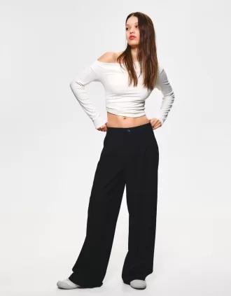 Pantalones holgados de tiro bajo Black