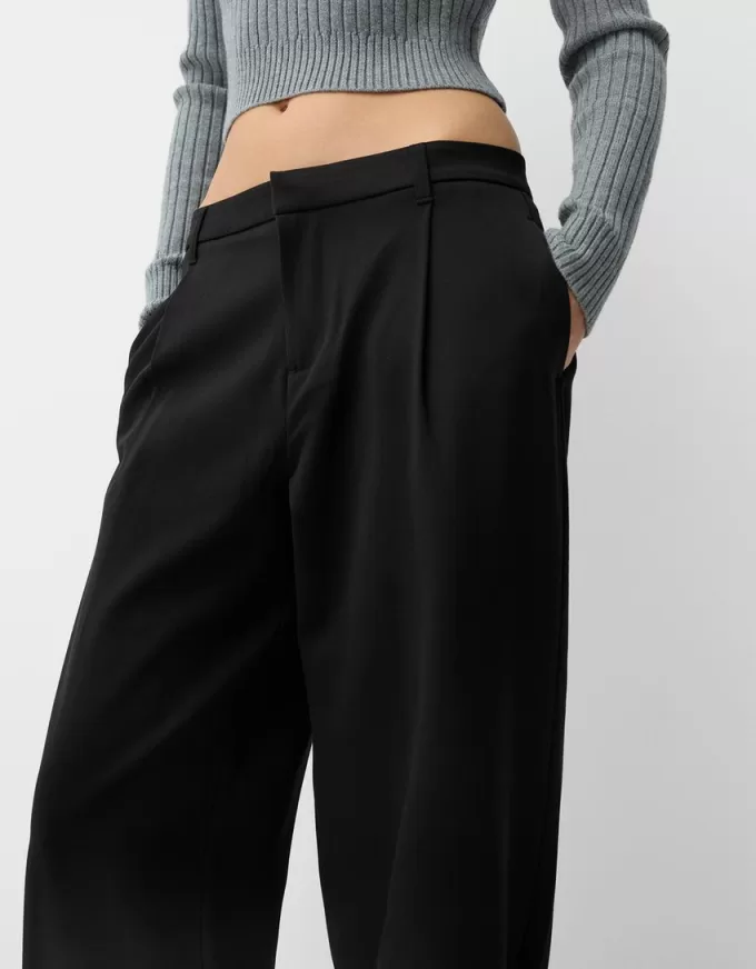 Pantalones holgados de tiro bajo Black