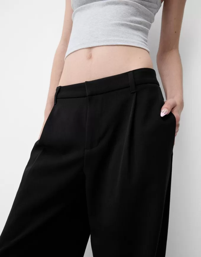 Pantalones holgados de tiro bajo Black