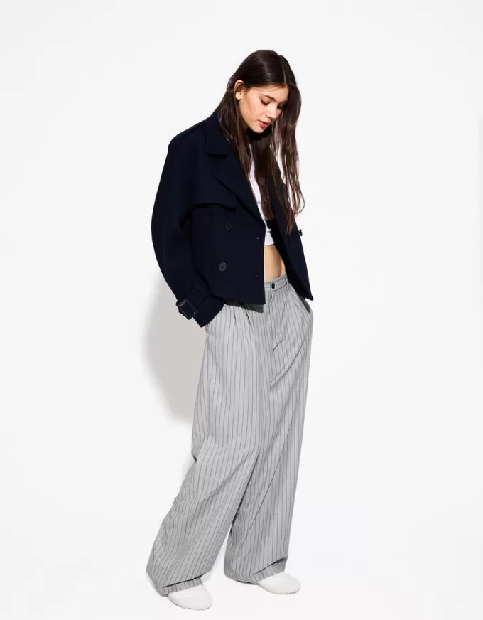 Pantalones holgados de tiro bajo Grey