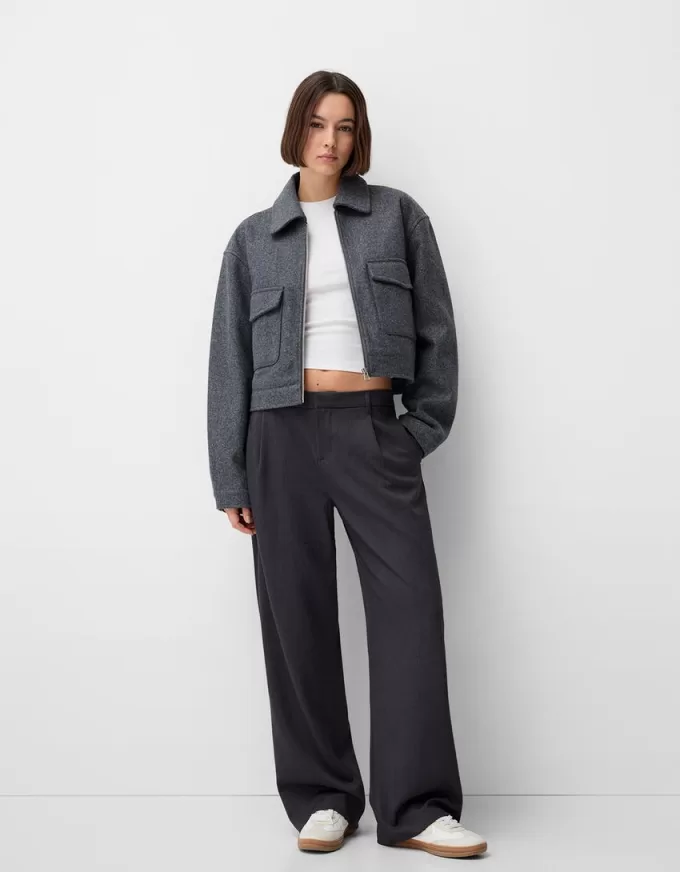 Pantalones holgados de tiro bajo Dark grey