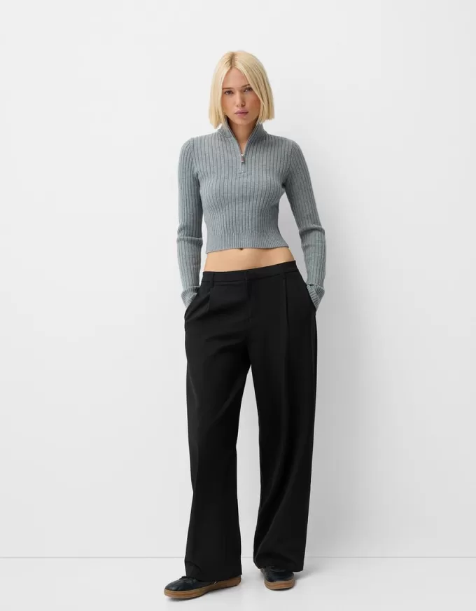 Pantalones holgados de tiro bajo Black