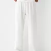 Pantalones rectos con punto waffle Off white