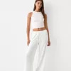 Pantalones rectos con punto waffle Off white