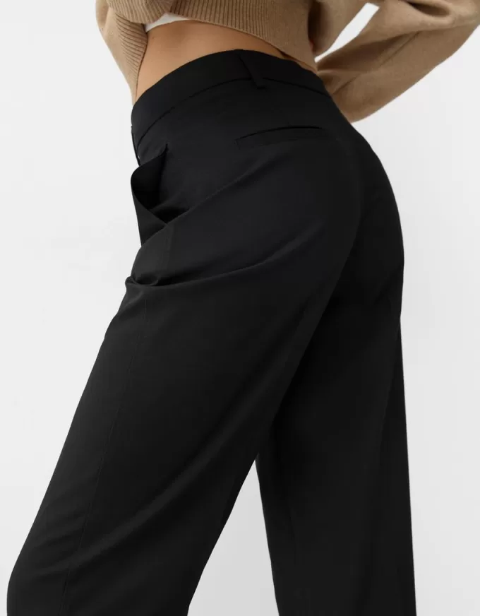 Pantalones sastre rectos de talle bajo Black
