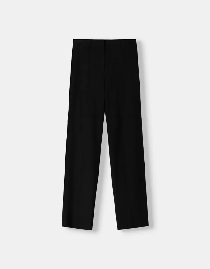 Pantalones sastre rectos de talle bajo Black