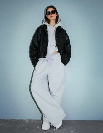 Pantalones tipo sudadera de material tipo barril Grey